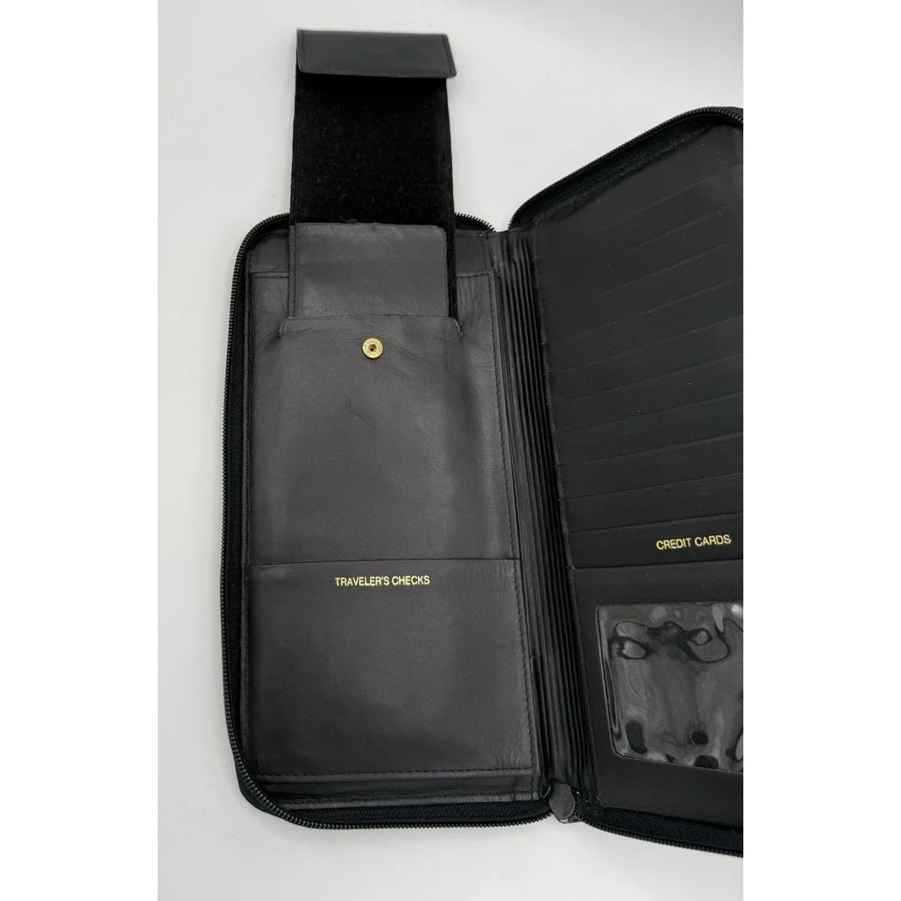 Black Leather Travel Organizer Wallet Boarding Pass Passport Ticket Holder Doppl